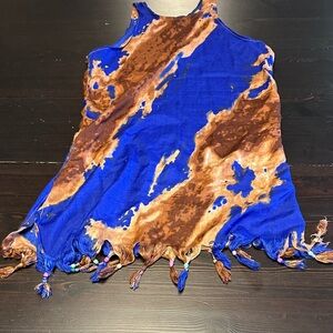 Vibrant Blue and Brown Tie-Dye Tank Top